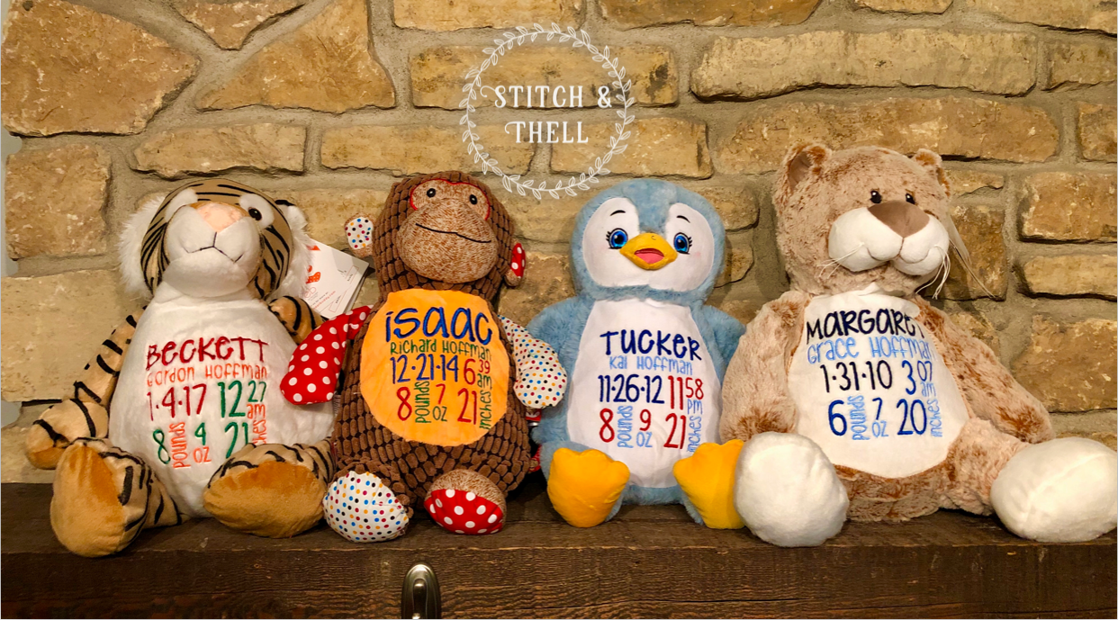 Tiger, Harlequin Monkey, Penguin, Cat (left to right)