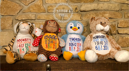 Tiger, Harlequin Monkey, Penguin, Cat (left to right)