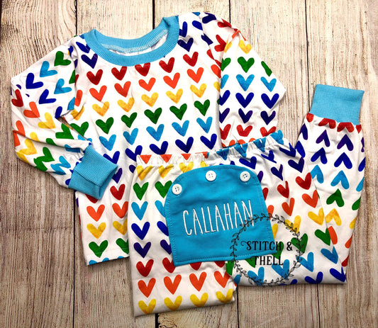 Rainbow Heart Butt Flap Pajamas