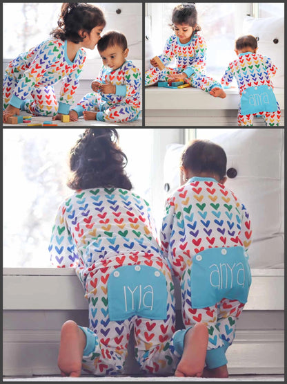 Rainbow Heart Butt Flap Pajamas