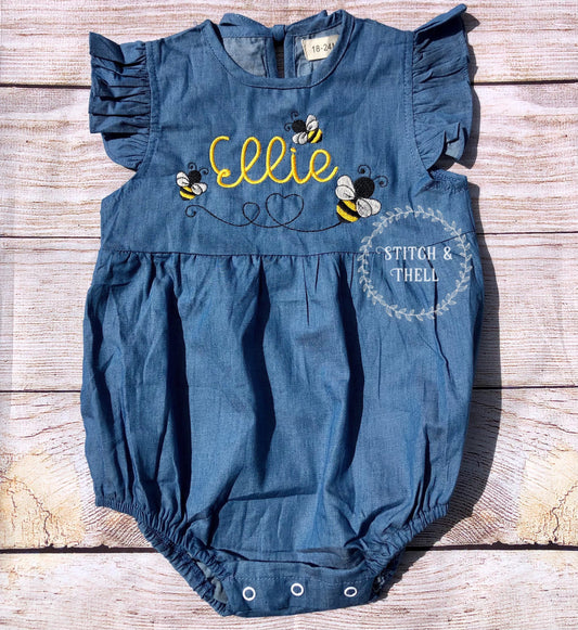 Bumble Bee Denim Romper