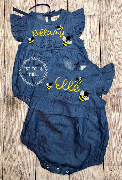 Bumble Bee Denim Romper
